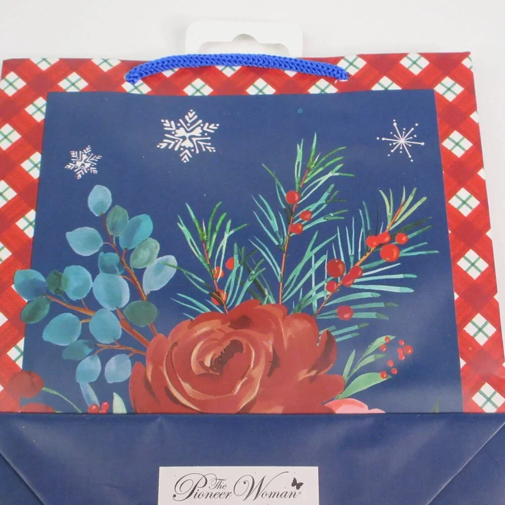 Lot of 3 Pioneer Woman Gift Bag Christmas Holiday Wishful Winter Blue Floral New